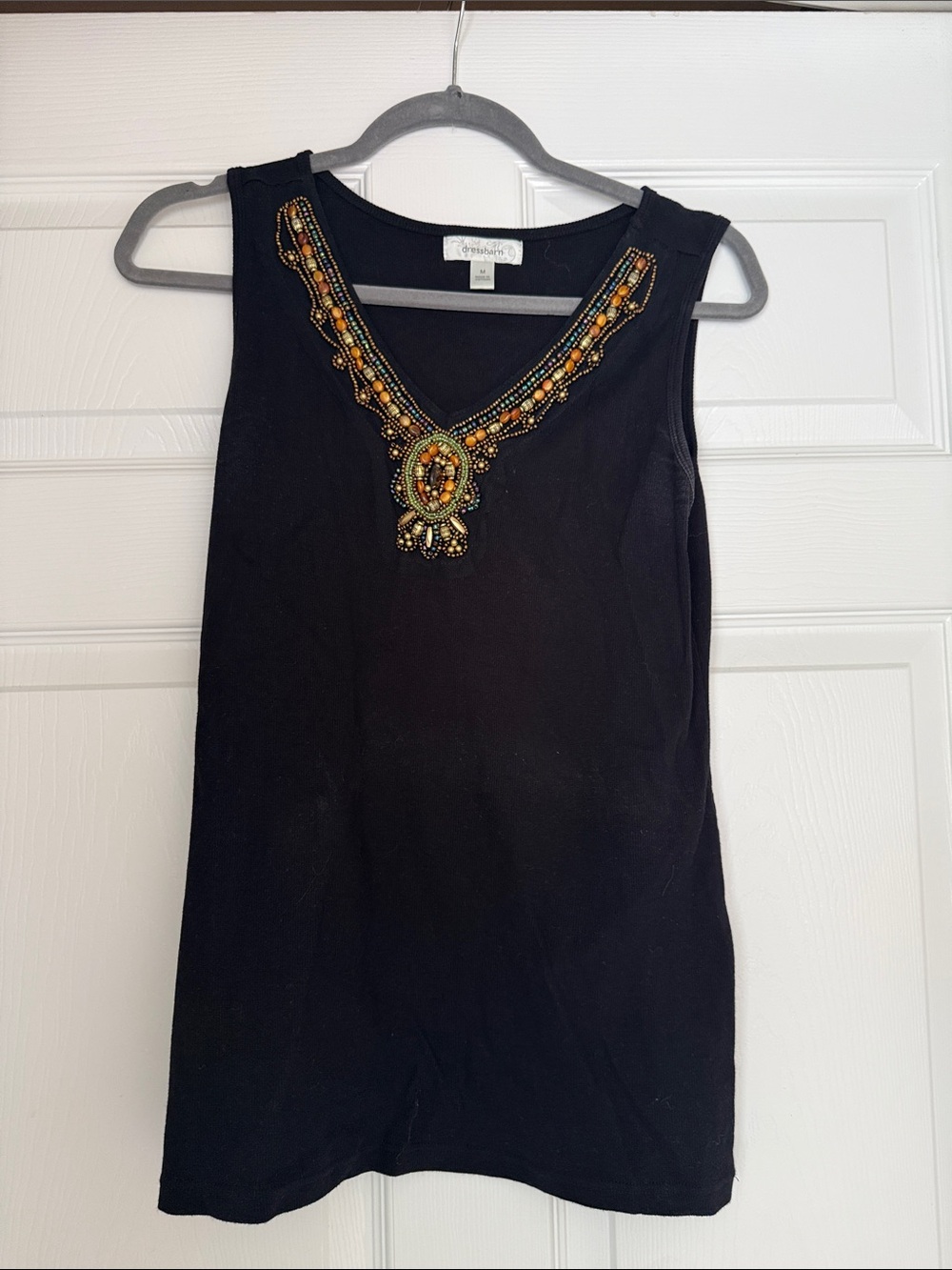Dress Barn Black Sleeveless Tank with Amber Bead Embellishment